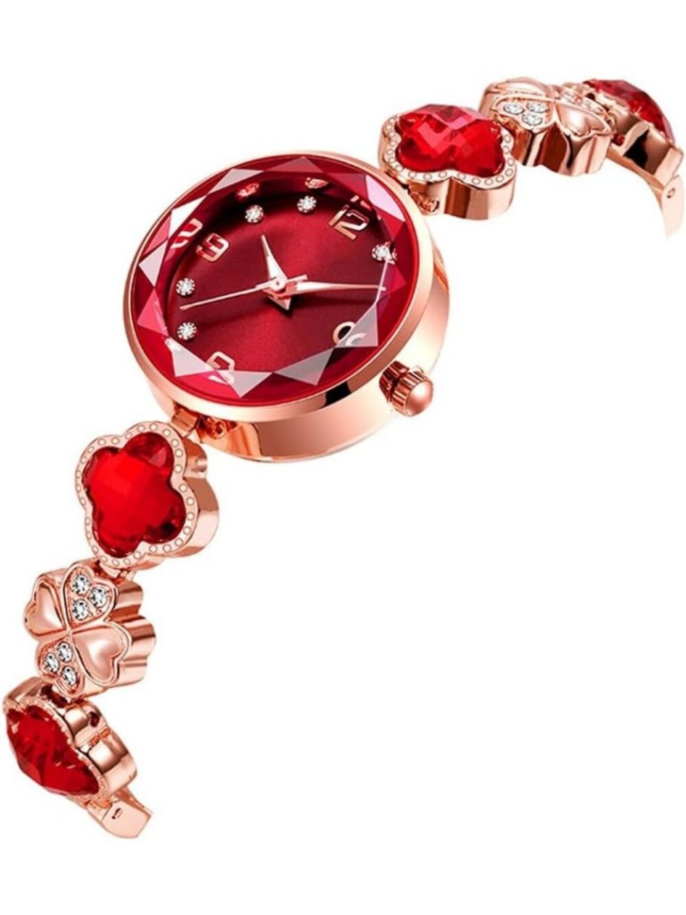 Women's Red Luxury Dress Ladies Stainless Steel Bracelet Date Wrist Watches - Picture 2 of 6